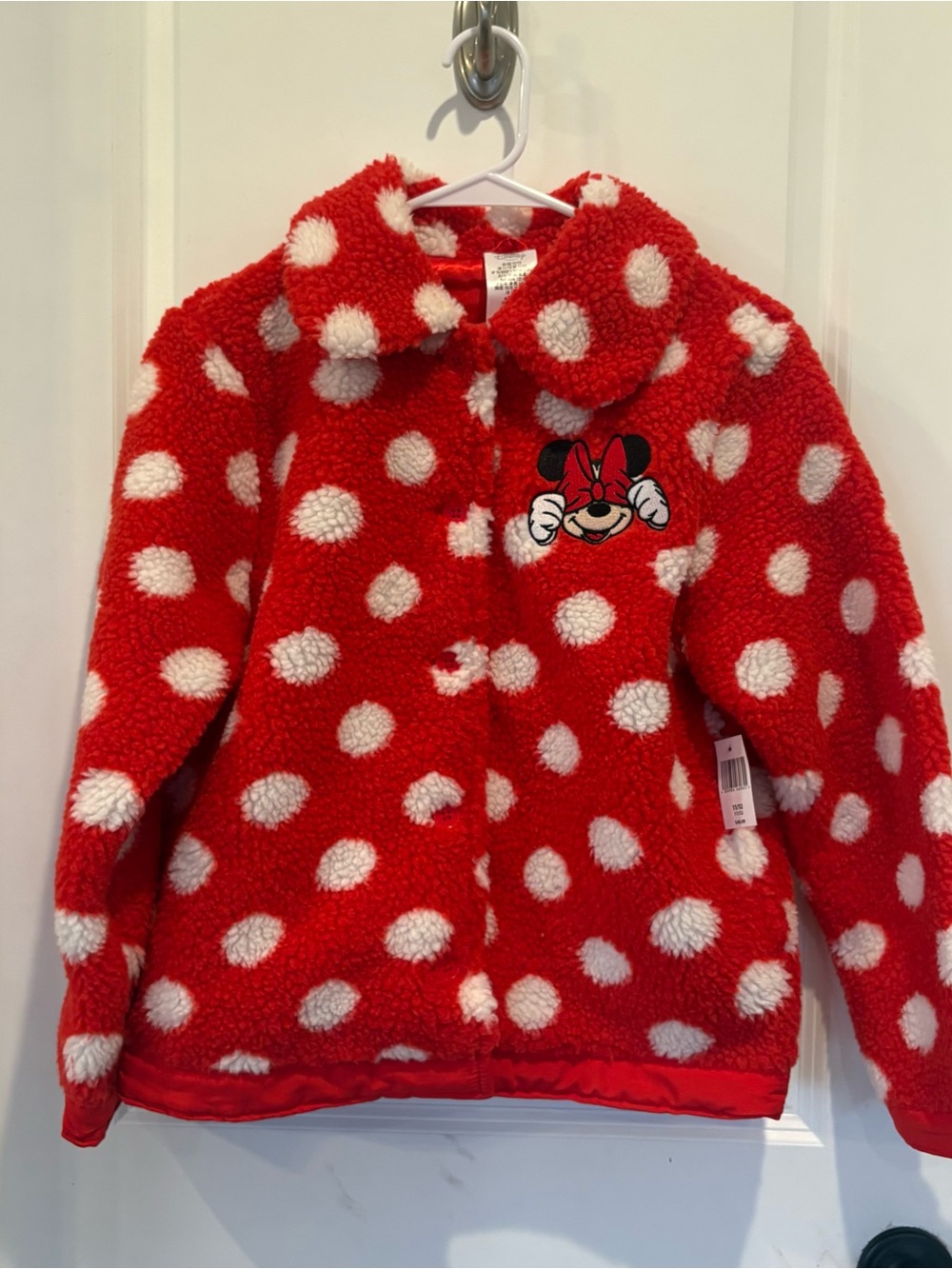 Girls 11/12 Red Polka Dot Fleece Jacket with Minnie Patch